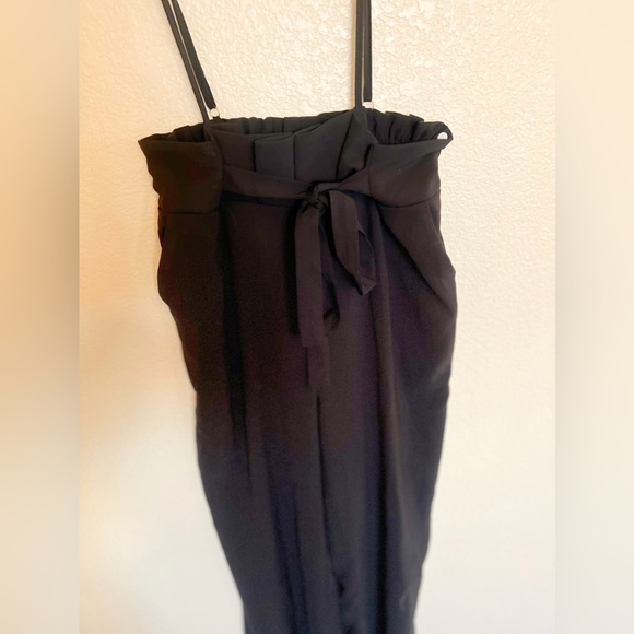 Tie Front Overalls with Pockets, Black, Flared Bottoms - Picture 6 of 6